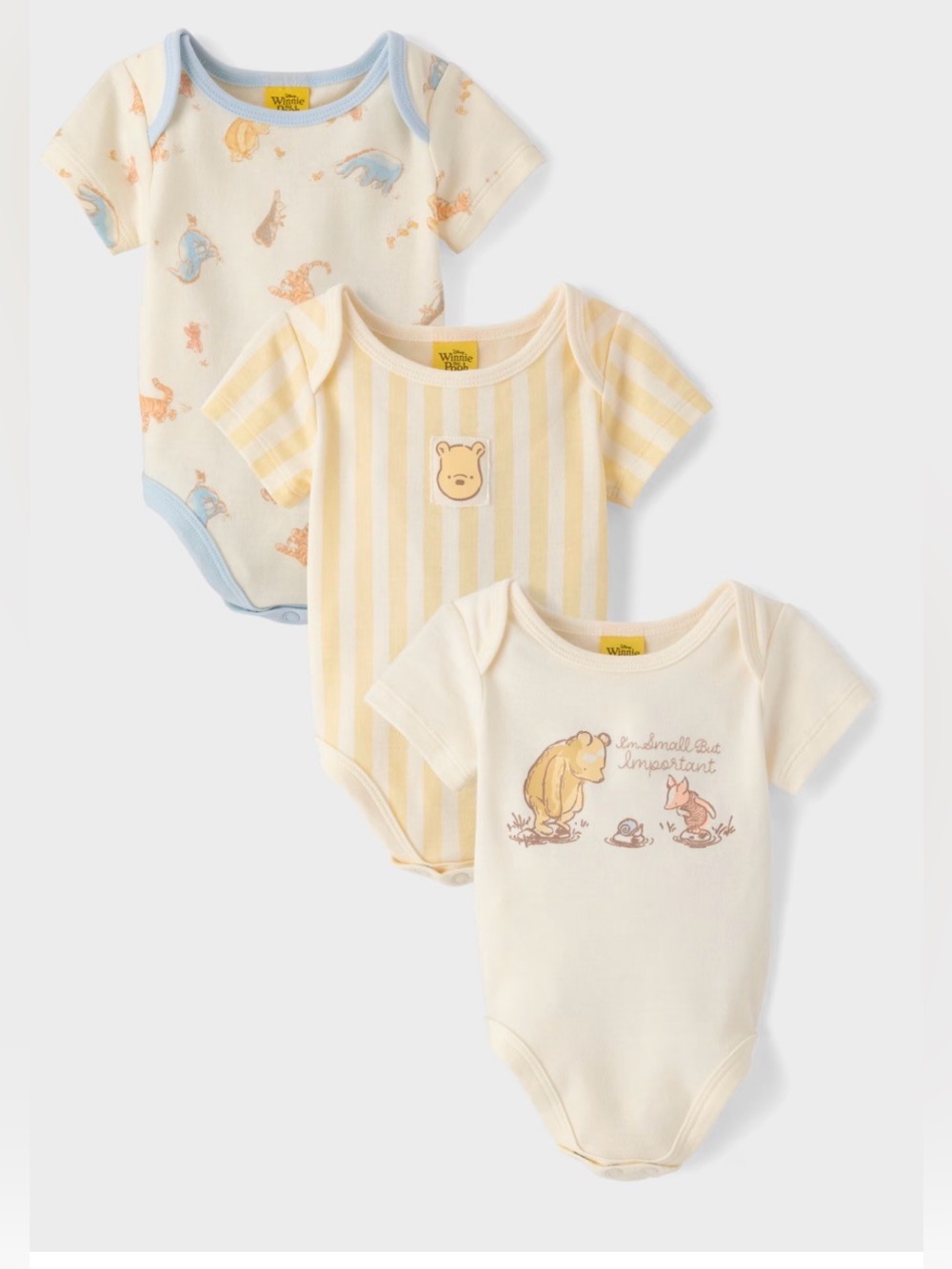 Winnie the Pooh Short-Sleeve One-Piece Bodysuit 3-Pack - Yellow & Cream